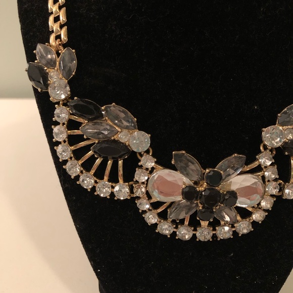Black and Crystal Art Deco Statement Necklace - Picture 2 of 4